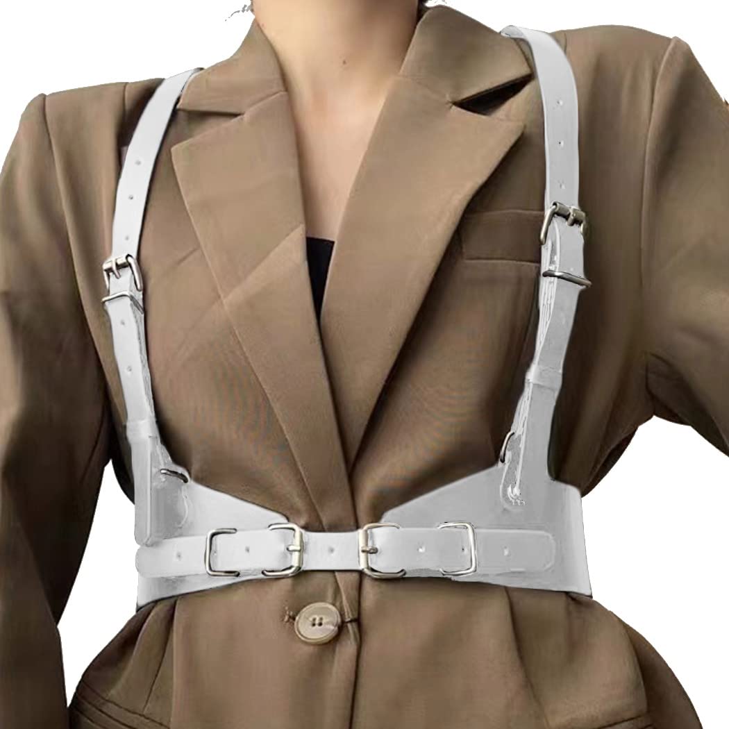 BODIY Punk Women Waist Belts White PU Leather Fashion Body Chain Belt Circle Rave Halloween Accessories Belt Adjustable Gothic