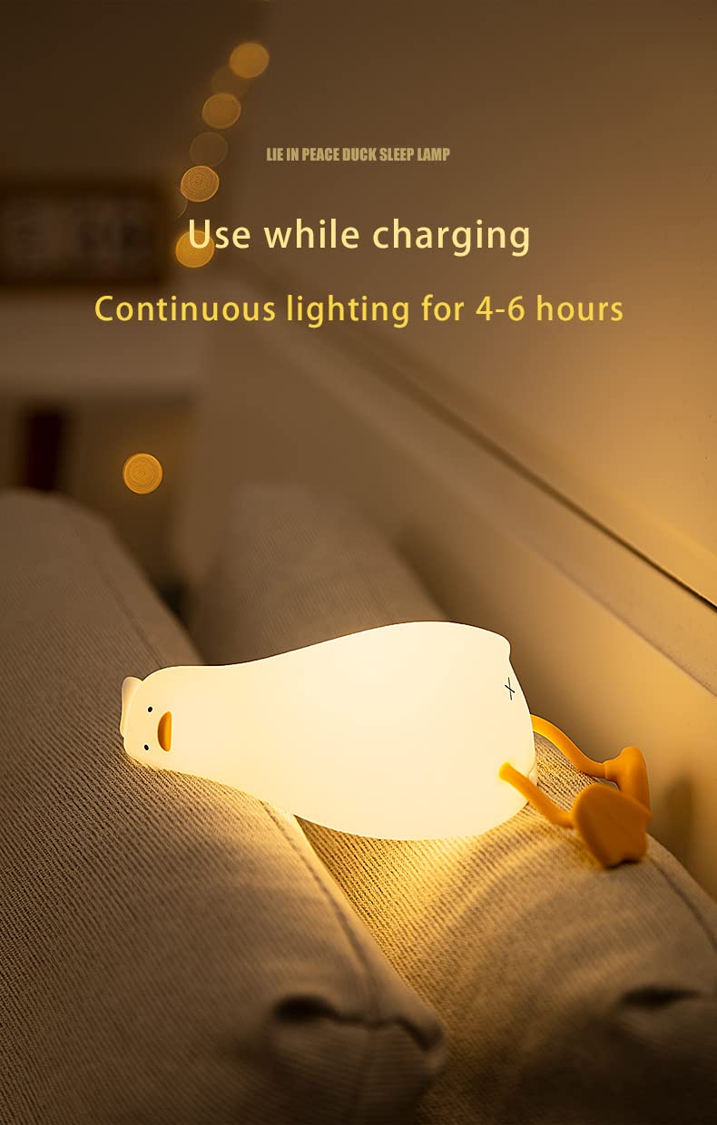 gofuch Lying Flat Duck Night Light with Timer, 3-Level Dimmable USB Rechargeable Bedside Lamp, Soothing Nursery Decor Gift for Kids, Boys, Girls, Teens