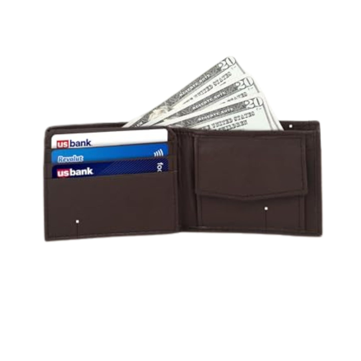 Leatherboss Leather Boys Slim Compact Flap Id Coin Pocket Bifold Wallet with debit credit card holder, Dark Brown