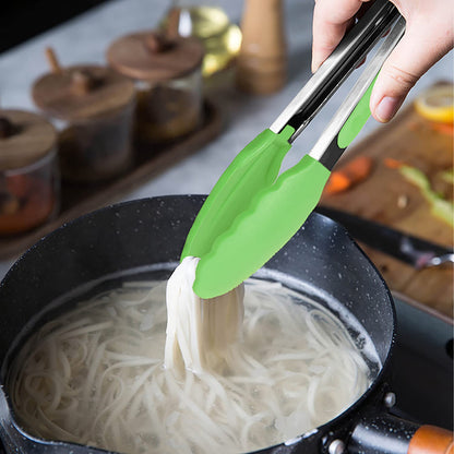 Small Silicone Tongs 7-Inch Mini Serving Tongs, Set of 3 (Black Gray White)
