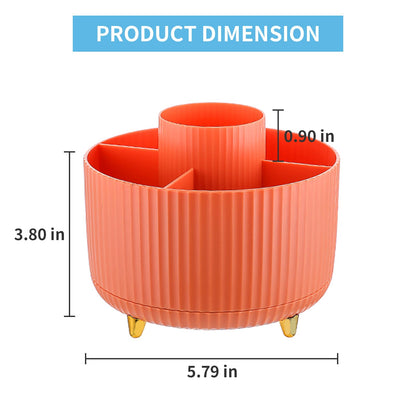 Marbrasse Desk Organizer, 360-Degree Rotating Pen Holder, Desk Organizers and Accessories with 5 Compartments Pencil Holder, Art Supply Storage Box Caddy for Office, Home（Orange）