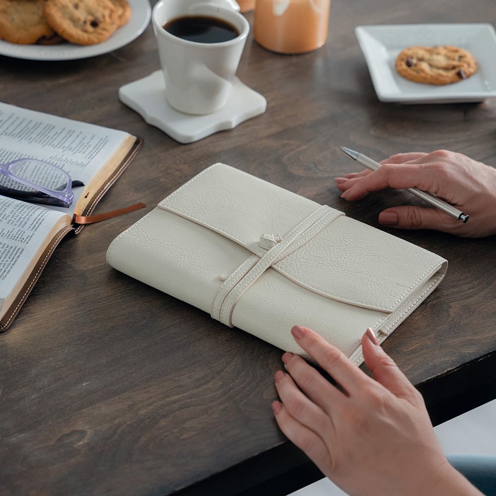 Bekah Rose Leather Journal for Women Refillable Faux Leather Cover with A5 Lay-flat Bound Journals | Personal Wrap Style Notebook Diary for Women (Ivory White 6x8, Lined Paper)