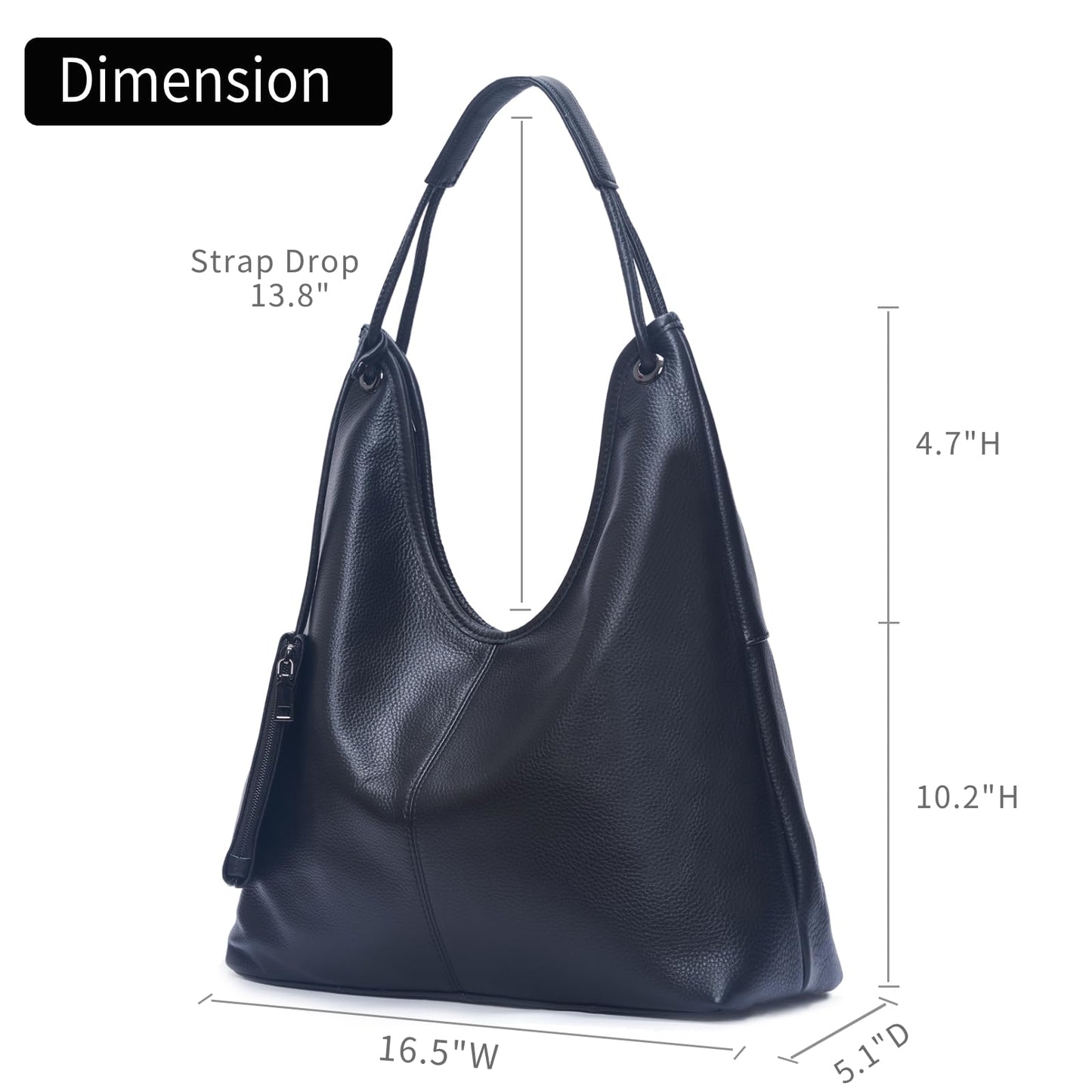 Hobo Bags for Women Genuine Leather Purse Slouchy Shoulder Bag Large Black Handbag for Work & Everyday Use