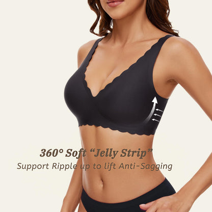 Deep V Petal Bras for Women No Underwire Soft Wireless Bras Comfort Seamless Bralettes with Extender