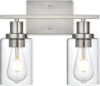2-Light Bathroom Light Fixtures,Brushed Nickel Vanity Light, Bathroom Lighting Fixtures Over Mirror,Modern Wall Lamp,Wall Lights for Living Room, Bedroom,Hallway