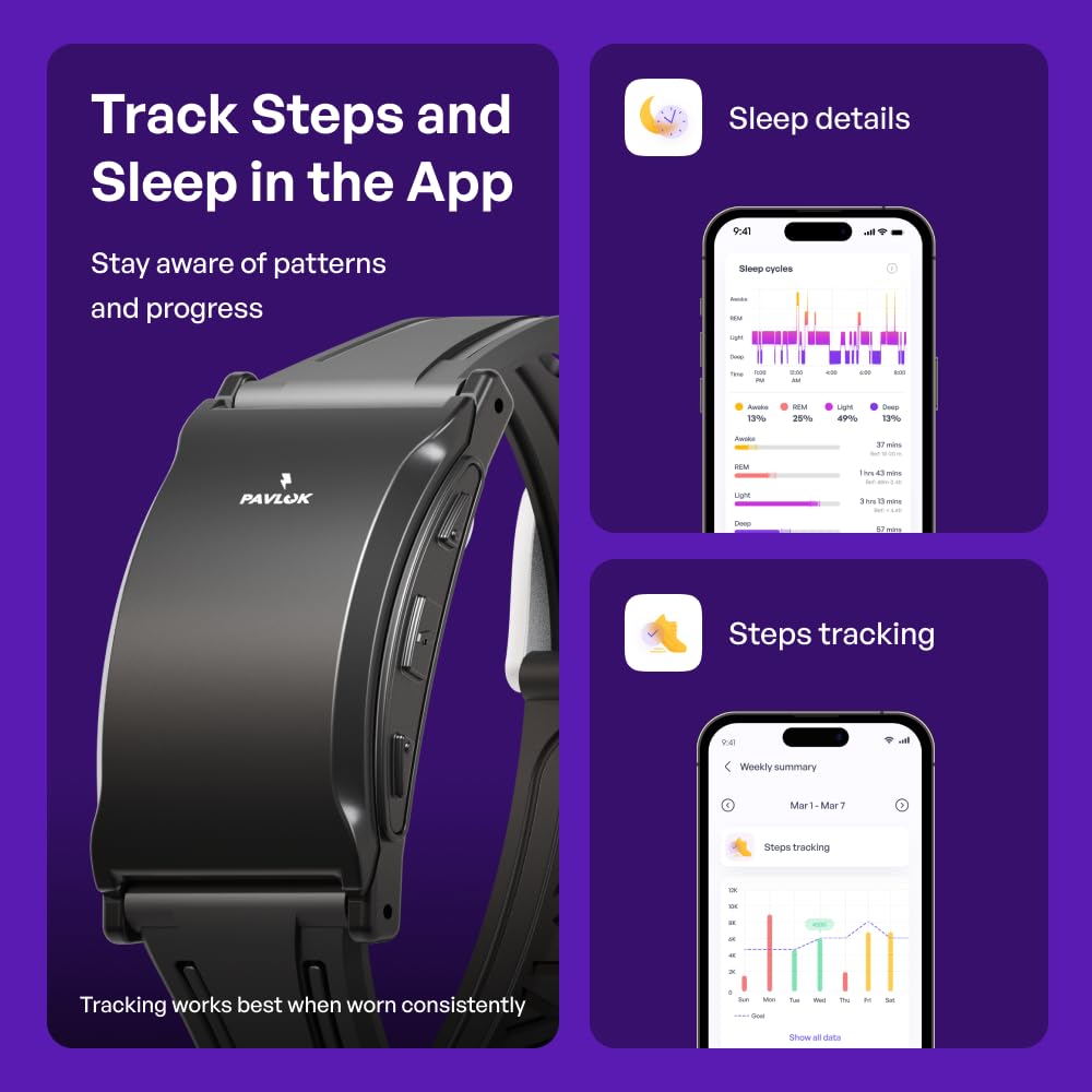 Pavlok 3 Sports (Black) – App-Controlled Silent Alarm & Habit Trainer Wearable – Chime/Vibration/Adjustable Zap – Includes Plus (Lifetime Access) – Steps & Sleep Tracking