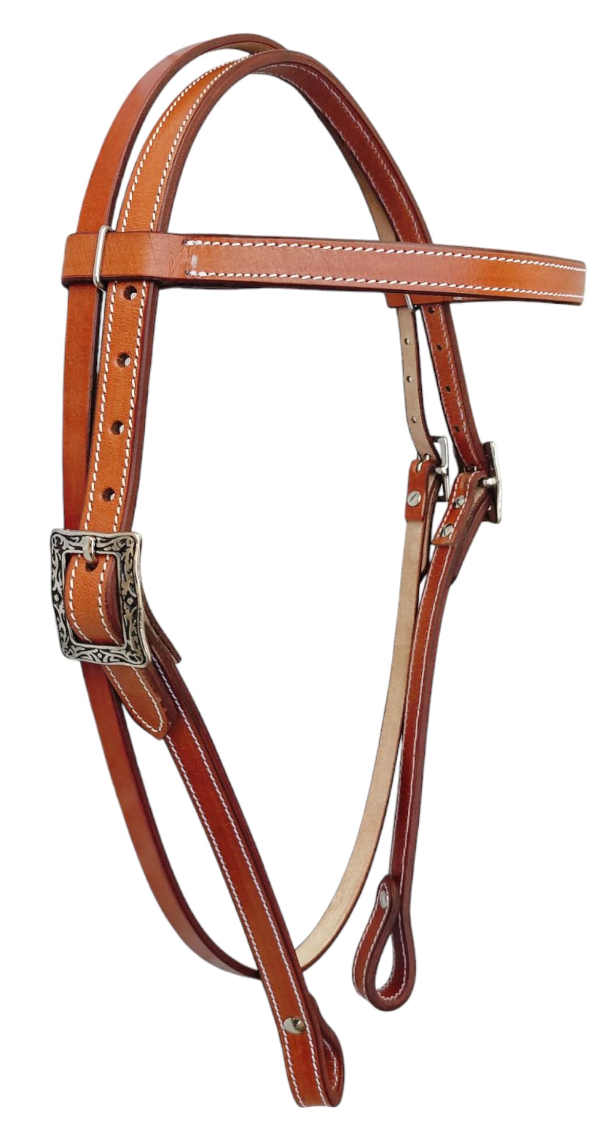 WEMBILS Western Leather Latigo Browband Headstall for Horses for Trail Riding Double Stitched Bridle for Horse Durable Equine Supplies Equestrian Gifts (Tan)