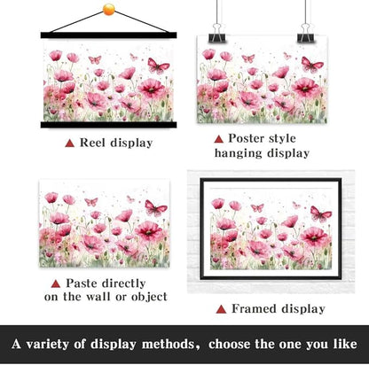 Yesad Poppies Wall Art, Pink Poppy Canvas Wall Art Flower Pictures Floral Poster Prints Farmhouse Wall Décor for Living Room Bedroom Home Decorations (Unframed,12”x8”, Poppy3)
