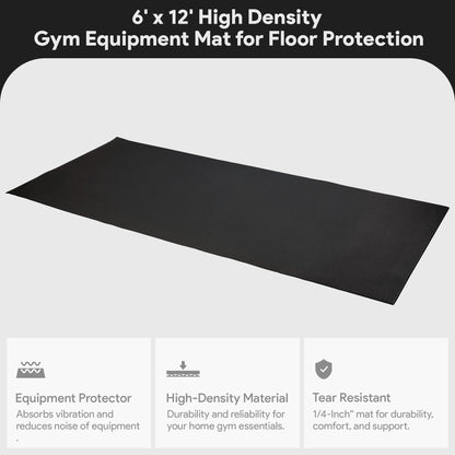 BalanceFrom High-Density Gym Equipment Floor Mat, 1/4-Inch Thick PVC – Non-Slip Flooring for Treadmill, Stationary Bike, Elliptical Trainer, Weight Bench, and Heavy Exercise Machines