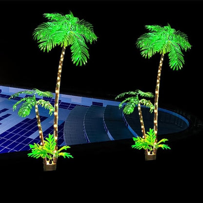 Solar Artificial Palm Trees for Outside Patio,Lighted Palm Tree 6Ft LED Christmas Tree Fake Tropical Plant Light for Tiki Bar Pool Porch Deck Party