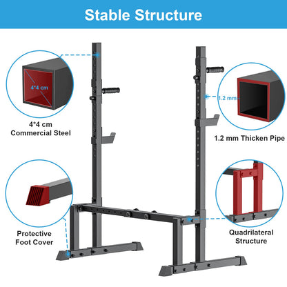 Uboway Barbell Rack Squat Stand Adjustable Bench Press Rack 700LBS Max Load Multi-Function Weight Lifting Home Gym Fitness
