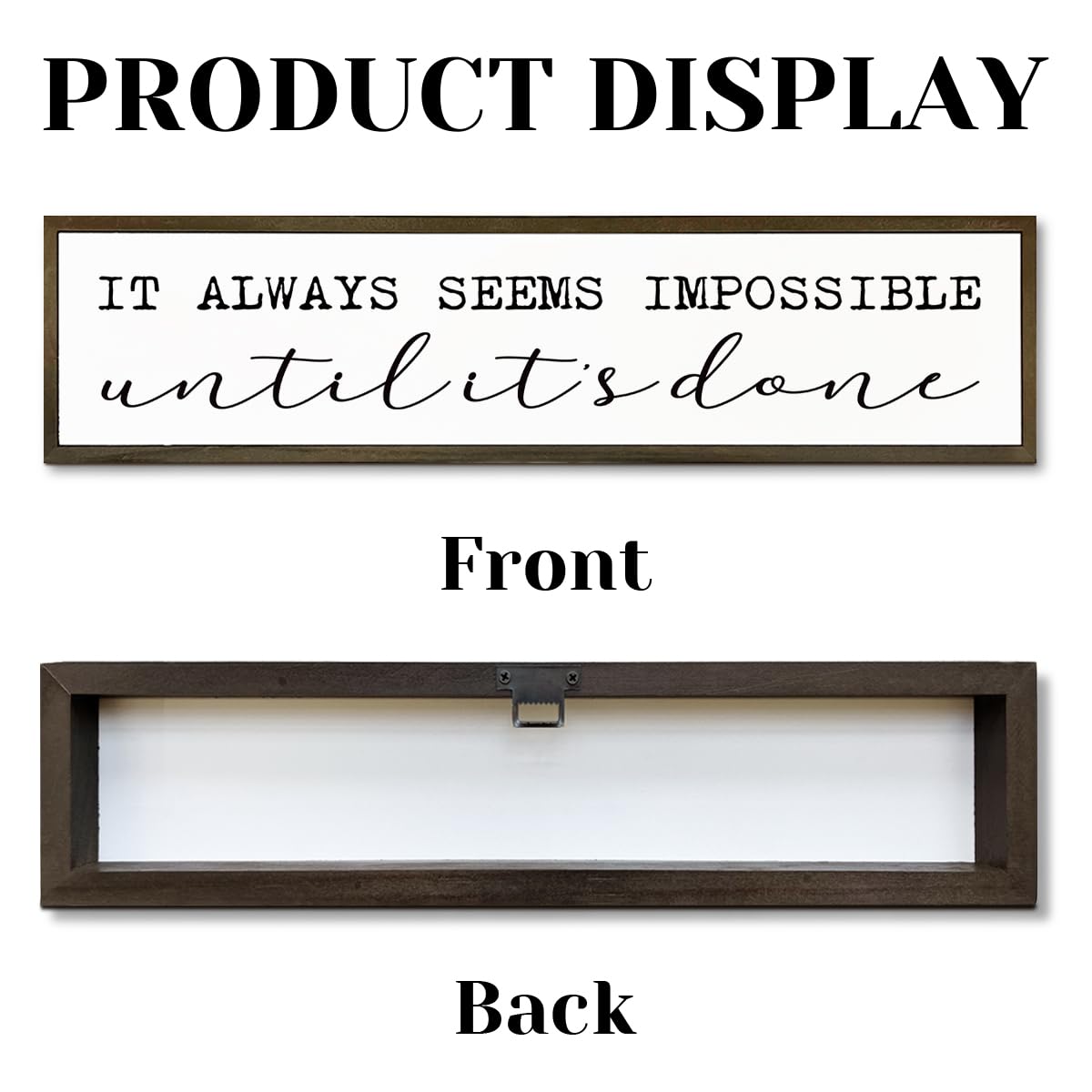Positive Signs Decor, Motivational Office Workplace Wall Decor, Fitness Room Decoration, Farmhouse Home Decor, Long Wooden Block Signs, It Always Seems Impossible Until It's Done Sign 17.8x4x1.2 In