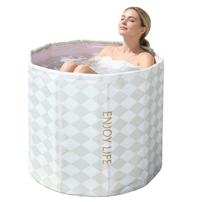 ALSKHEAS Portable Bathtub for Adults, Collapsible Freestanding Bathtub for Shower, Hot Ice Bath Tubs with Thickened Thermal Foam to Keep Temperature, PVC Outdoor Soaking Tub (Argyle)