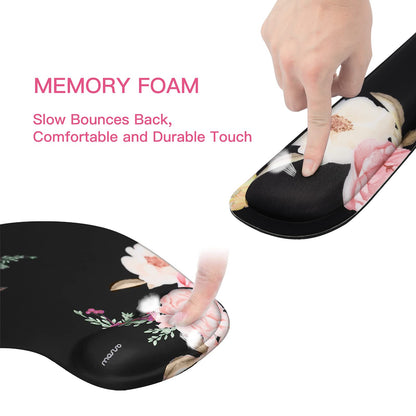 MOSISO Wrist Rest Support for Mouse Pad&Keyboard Set, Curved Peony Ergonomic Mousepad&Coaster Non-Slip Base Home/Office Pain Relief&Easy Typing Cushion with Neoprene Cloth&Raised Memory Foam, Black