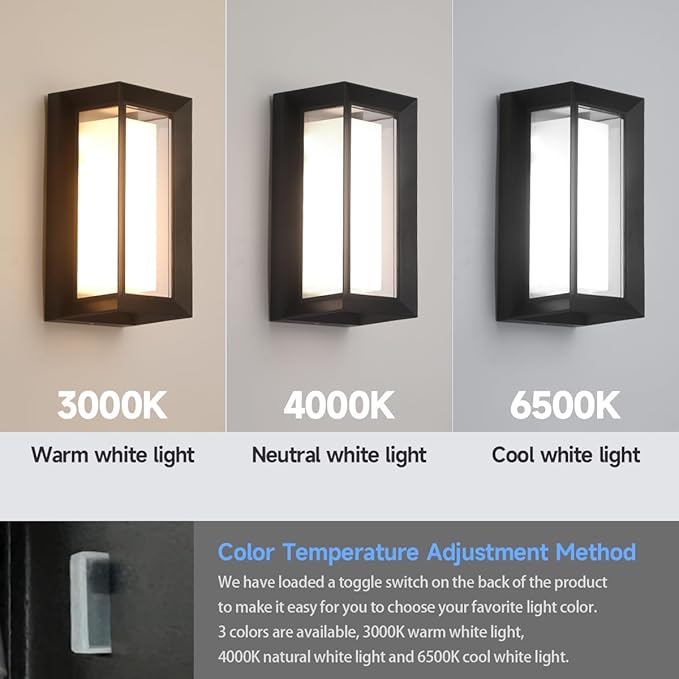 Outdoor Modern Wall Sconce Lights,15%-100% Dimmable Indoor Wall Light Fixtures,3000K/4000K/6500K Adjustable,24W Exterior Wall Lighting,Waterproof Outdoor Porch Light,2160LM Indoor Wall Sconce 1 Pack