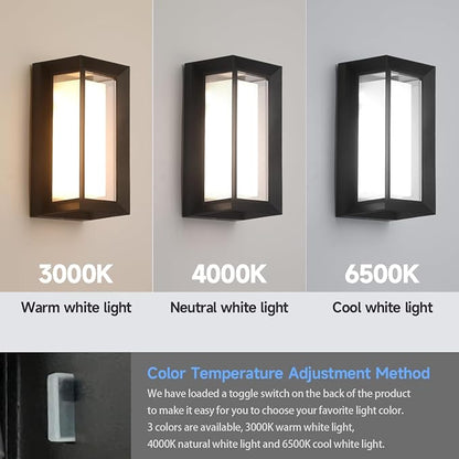 Outdoor Modern Wall Sconce Lights,15%-100% Dimmable Indoor Wall Light Fixtures,3000K/4000K/6500K Adjustable,24W Exterior Wall Lighting,Waterproof Outdoor Porch Light,2160LM Indoor Wall Sconce 1 Pack