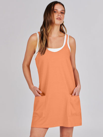 ANRABESS Women Athletic Dress Summer Tennis Workout Active Sports Mini Romper Dress Built in Shorts Travel Vacation Clothes Orange X-Large