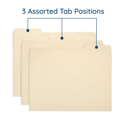 200 Blue Summit Supplies Manilla Folders - Letter Size File Folders with 1/3 Cut Top Tabs, Assorted Positions, Durable 11pt Manila Paper for Office Organization