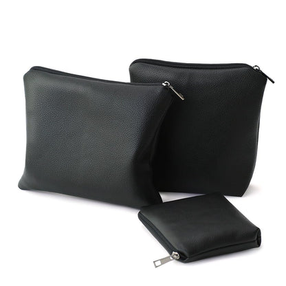BBORGDC Small Cosmetic Bag Set of 3 for Purse, Black PVC Leather Cosmetic Pouches, 3 Sizes Zipper Organizer for Travel & Toiletries, Daily Bag Organizer, Gift for Women