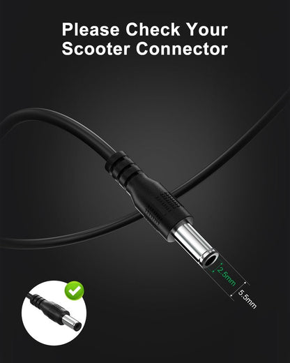 VHBW 42V 2A Electric Scooter Charger–Compatible with GoTrax GXL V2, Apex, XR Ultra, Electric Scooters with 36V Lithium Battery - Round DC Plug (Not 3-Prong or XLR)