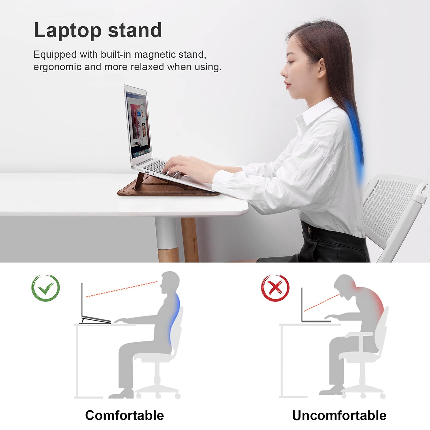 Nillkin Laptop Sleeve 15.6 inch, MacBook Sleeve with Adjustable Stand & Mouse Pad, 2 Stand Modes, 15 inch Laptop Case, Slim MacBook Accessories for Samsung/Surface/Chromebook/HP 13-15.6 inch, Brown