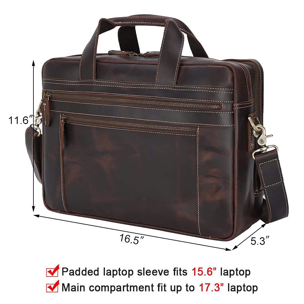 TIDING Vintage Genuine Leather Briefcase for Men 17.3 Inch Computer Bag Business Travel Messenger Bag Attache Case
