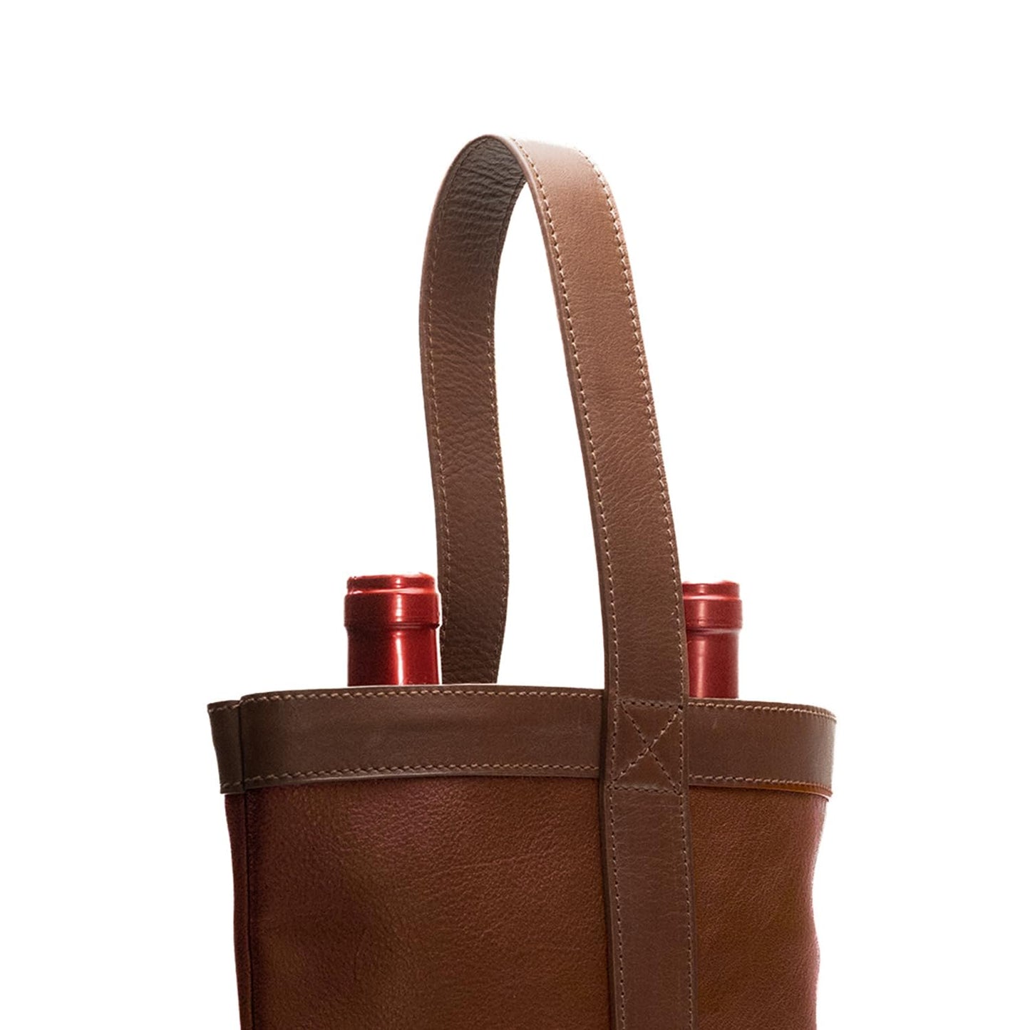 WESLEATH Double Wine Carrier Bag – Leather Wine Tote for Two Bottles with Handle – Protective Carrier for Picnic, Wine Champagne Gift Bag (Sunset)