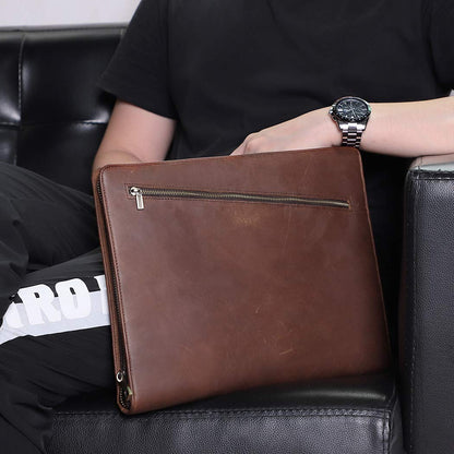 Crazy Horse Leather Portfolio Binder with 3-Zipper, Executive Padfolio Business Organizer & Resume Portfolio with iPad Holder, Legal Pad Portfolio for Men, Meetings, Interviews & Business Travel