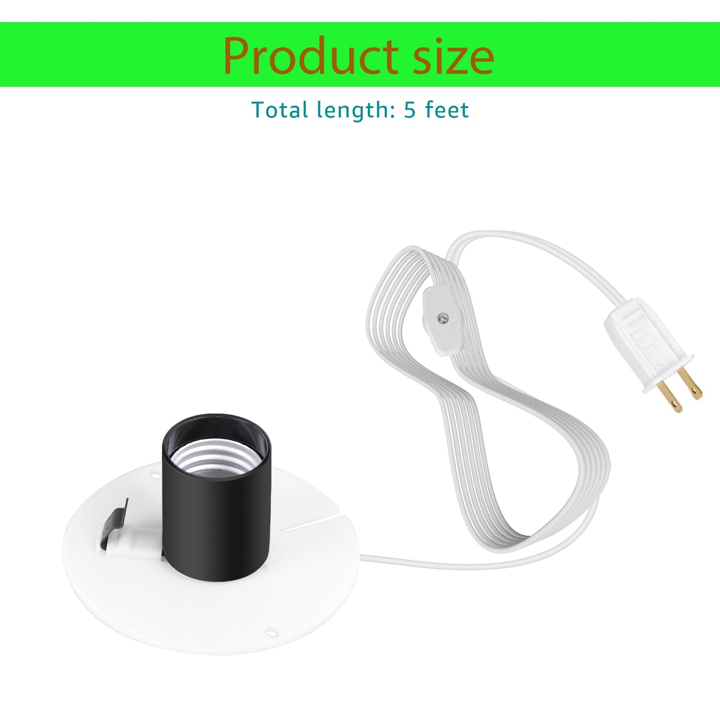 Basysion Blow Mold Light Kit Replacement Medium Base LightLight Cord with Switch, for MB48 E26 E27LED Single Light Cord Kit,for Christmas Village Halloween Salt Lamps Home Festive (2 Sets)