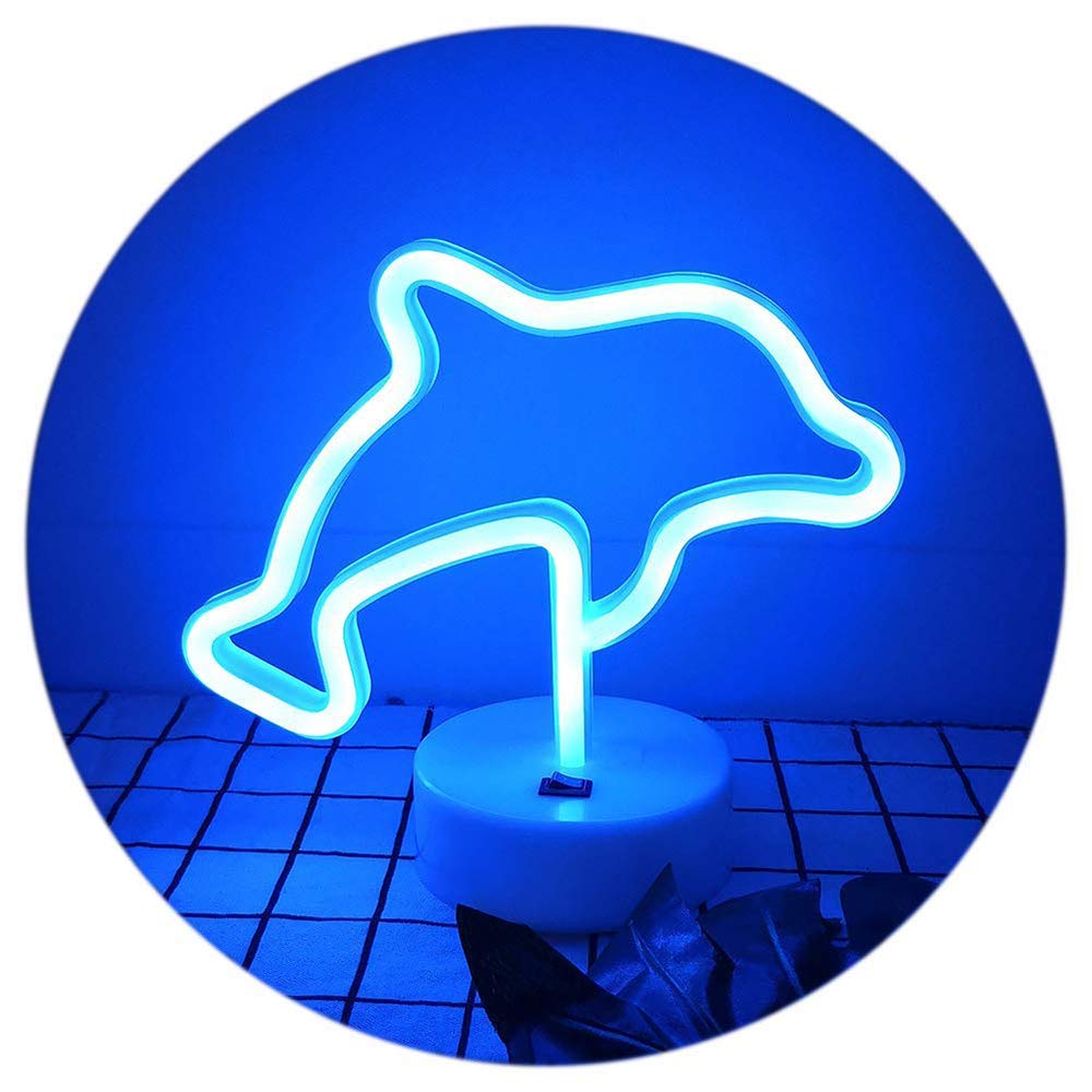 ENUOLI Dolphin Gifts Decor Dolphin Light Night Sign LED Lamp Neon Marquee Battery USB Operated Table LED Lights Table Decoration Girls Bedroom Living Room Christmas Party as Kids Gift(Blue Dolphin)