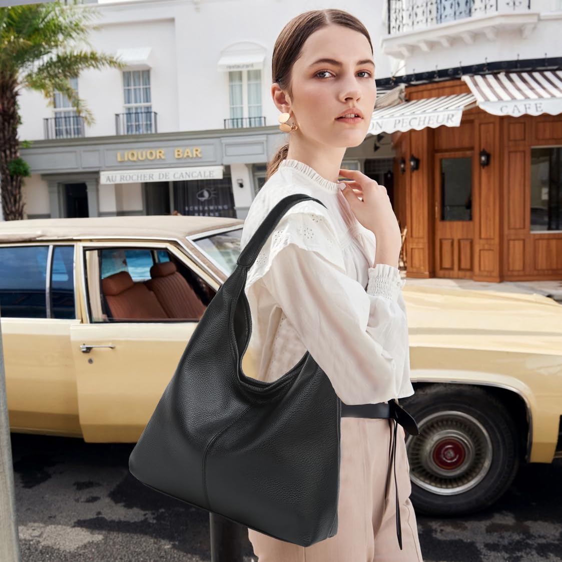 Casual Hobo Bag for Women Soft Shoulder Bags Slouchy Pu Leather Tote Purses for Work Travel