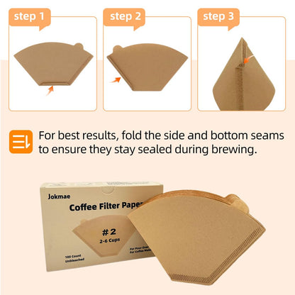 Coffee Filters 2, 2 Coffee Filters Cone, Unbleached Paper Coffee Filter #2, Fit for 2-6 Cup Pour Over and Drip Coffee Maker, 100 Count