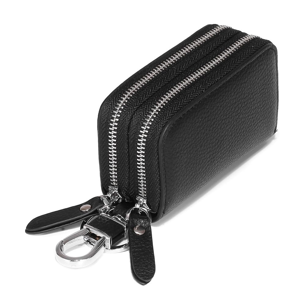Berfi Life Key Fob Case Genuine Leather, Double Zipper Car Key Holder & Key Wallet with Keychain, Key Pouch for Purse Gift