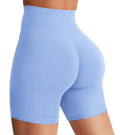 YEOREO Women's Biker Shorts 3.6" / 4.5" / 6" Workout Gym Shorts High Waist Tummy Control Hidden Scrunch Running Yoga Light Blue