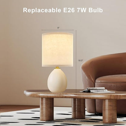 18.5" Table Lamp Set of 2 for Living Room Bedroom, Bedside Lamps for Night Stands, Desk Nightstand Lamp Dimmable, Modern Linen Cream Ceramic Lamps
