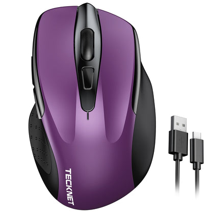 TECKNET Wireless Mouse Rechargeable, 2.4G USB-A Silent Mouse, Quiet Click, 6 Adjustable 4800 DPI, Cordless Computer Mice, Ergonomic Mice for Laptop, 6 Buttons for Chromebook, Ergo Grip - Black