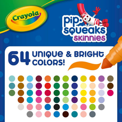 Crayola Pip-Squeaks Skinnies Washable Markers (64ct), Mini Markers for Kids, Coloring Markers, Craft Supplies, Kids Holiday Gift, 3+