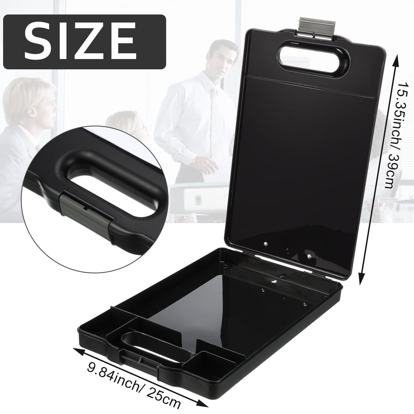 Fainne 6 Pcs Heavy Duty Clipboard with Storage and Handle Plastic Compartments Built-in Pen Holder Large Capacity Foldable Clipboard with Storage and Clip, 9.8x15.3(Black)