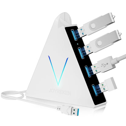 4-Port USB 3.0 Hub, FlyingVHUB Vertical Data USB Hub with 2 ft Extended Cable, for Mac, PC, Xbox One, PS4, PS5, iMac, Surface Pro, XPS, Laptop, Desktop, Flash Drive, Mobile HDD(Pink)