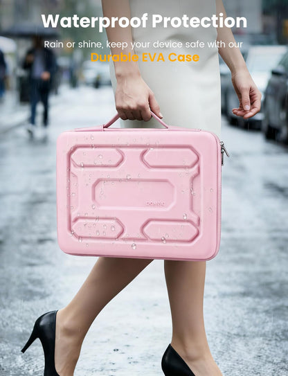 DOMISO Laptop Hard Case 14-14.4 inch Waterproof Shockproof Hard Shell Laptop Sleeve with Handle & Storage Pocket, Compatible with MacBook, HP, Dell,Pink