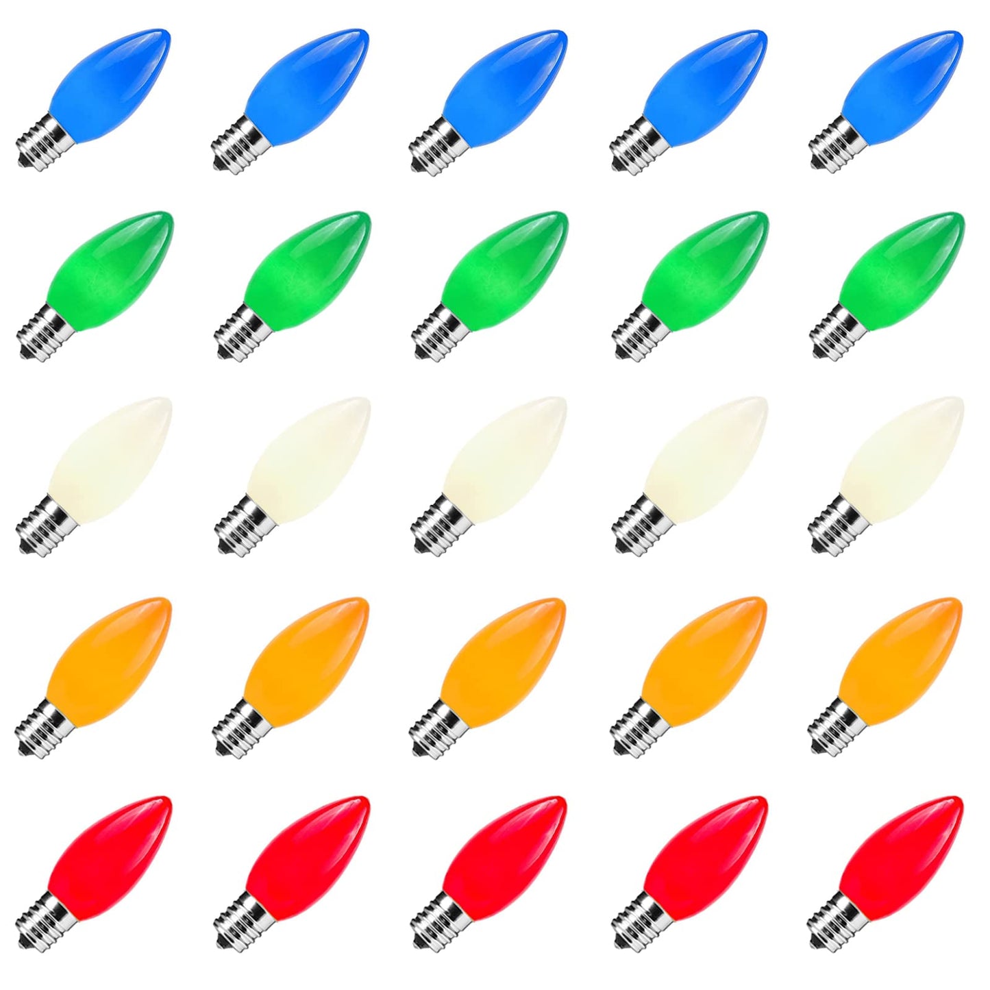 25 Pack C9 Multicolor Christmas Light Bulbs, C9 Multicolor Replacement Bulbs for Outdoor Patio Christmas String Lights, 7W Incandescent Night Light Bulbs, C9/E17 Intermediate Base Bulb,120V 7W bulb