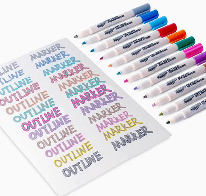 TRANSON 12pcs Outline Shimmering Markers with Metallic for Fun Art Drawing Craft DIY