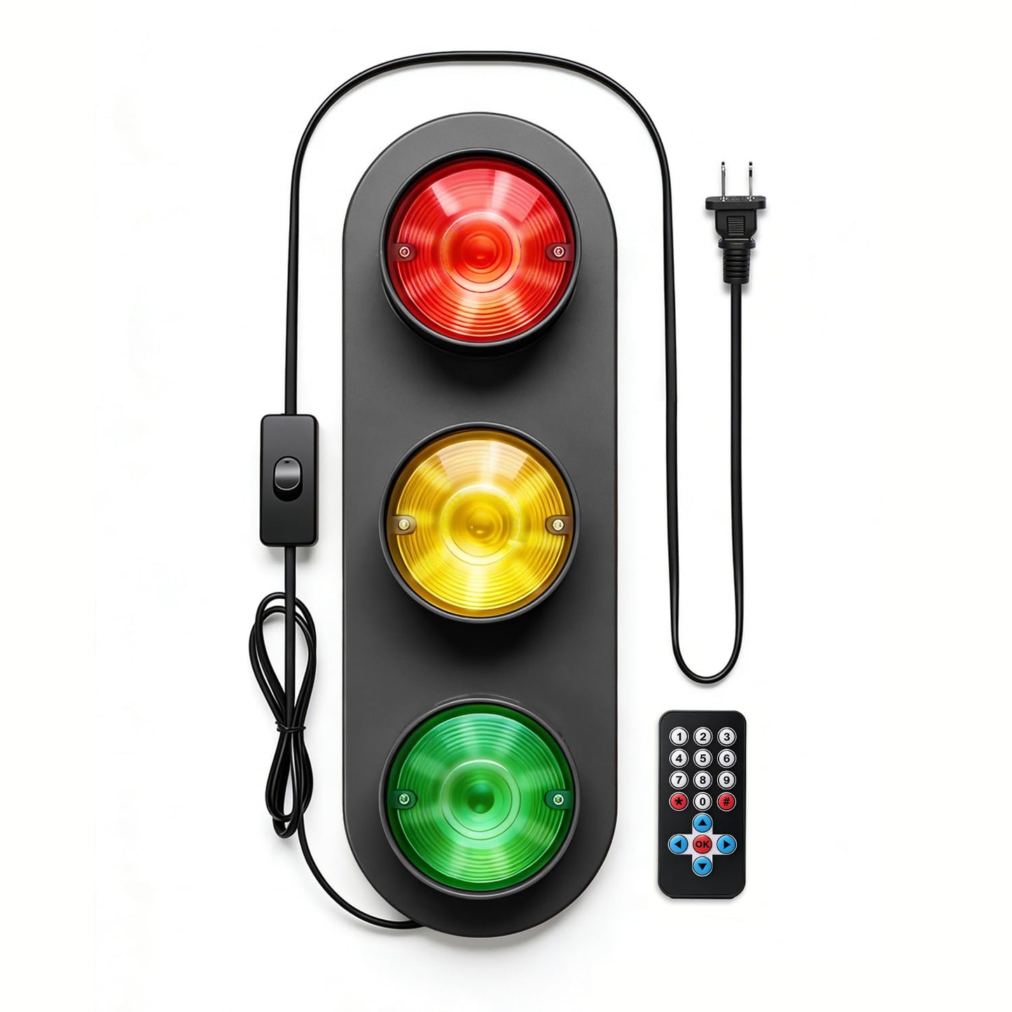 BTBEMO Traffic Light Lamp with Remote Control 12+ Mode Sequences LED Lights Lamp Decor, Stop Light Wall Lamp for Bedroom, Living Room, Club, Bar (Black)