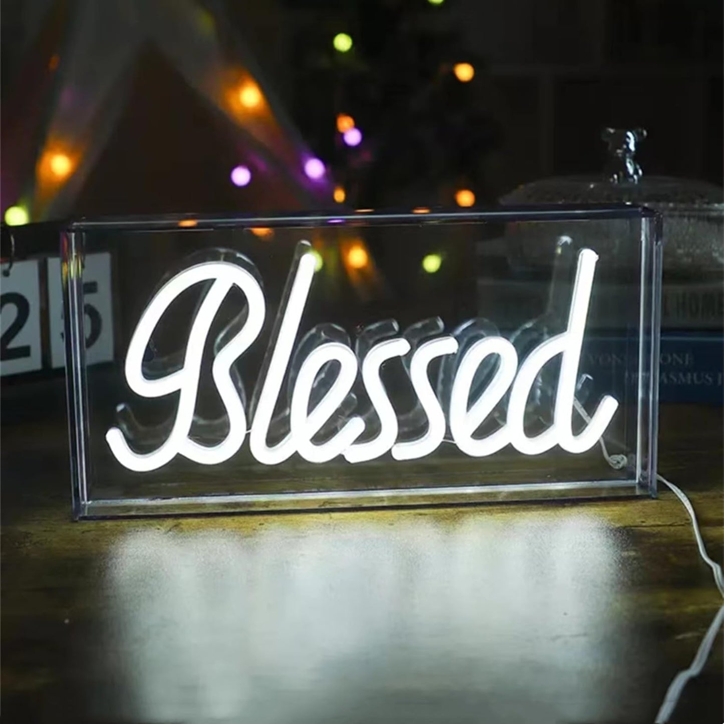 Blessed Neon Signs for Countertop,LED Blessed Neon Lights Marquee Letter Lightbox Neon Sign Decorative Lamp for Party Desk Bedroom Home Birthday Art Decoration,USB Powered 11.8"*5.9"*1.7"（White）