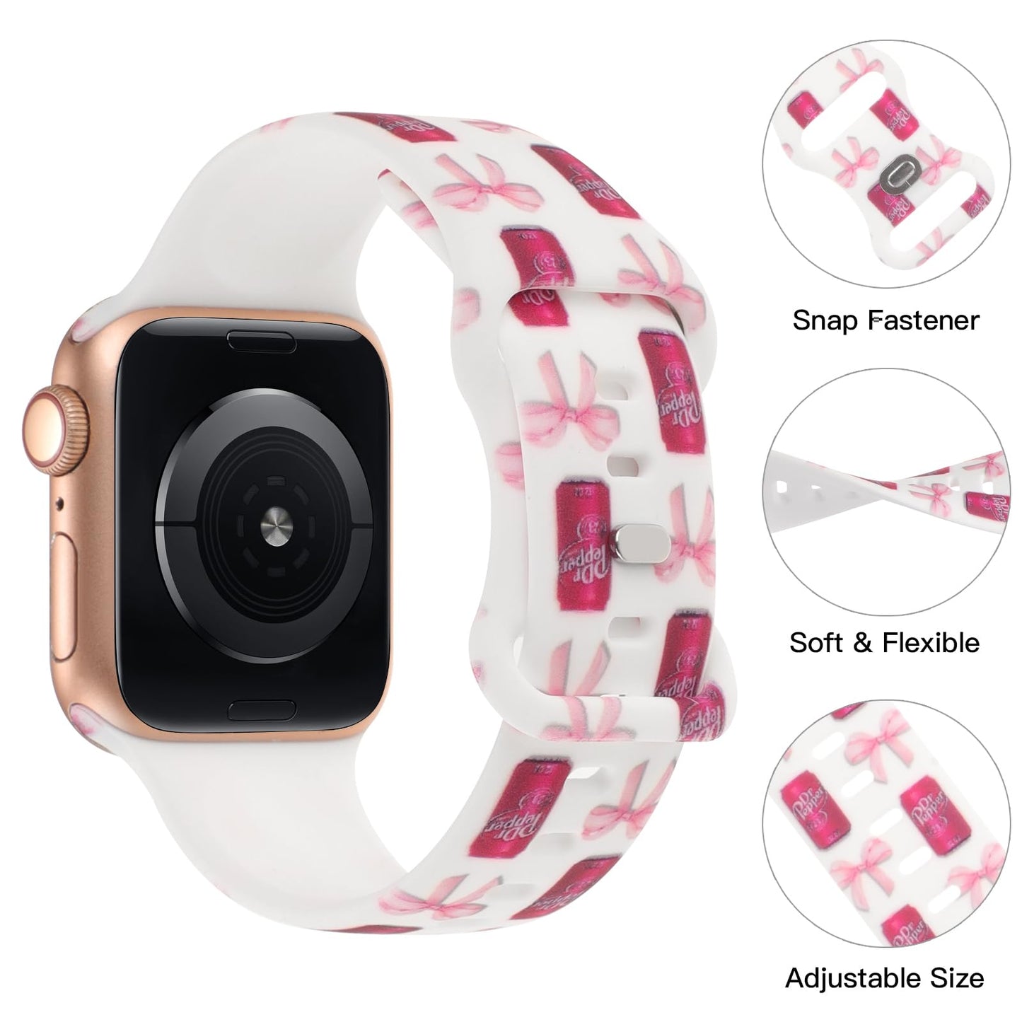 Cute Floral Printed Strap for Apple Watch Bands 38mm 40mm 41mm 42mm 44mm 45mm 46mm 49mm Women, Soft Silicone Leopard Bow Pattern Design Wristbands for iWatch Series 11,10，9, 8,7,6,5,4,3,2,1,SE (Bowknot Cola, 42(Series 11/10)/41/40/38mm)