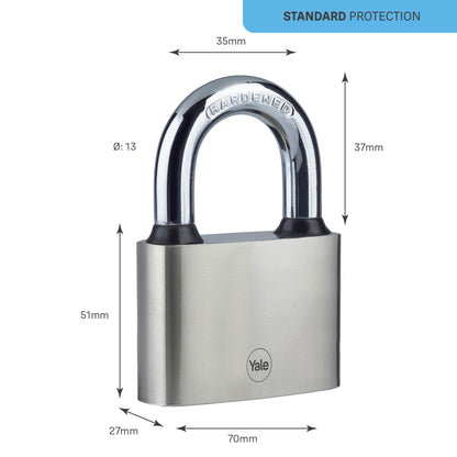 Yale - Y112/70/137/1 Iron Disc Padlock 70mm - Nickel Plated - Hardened Steel Shackle - Extreme Corrosion Resistance for Outdoor use