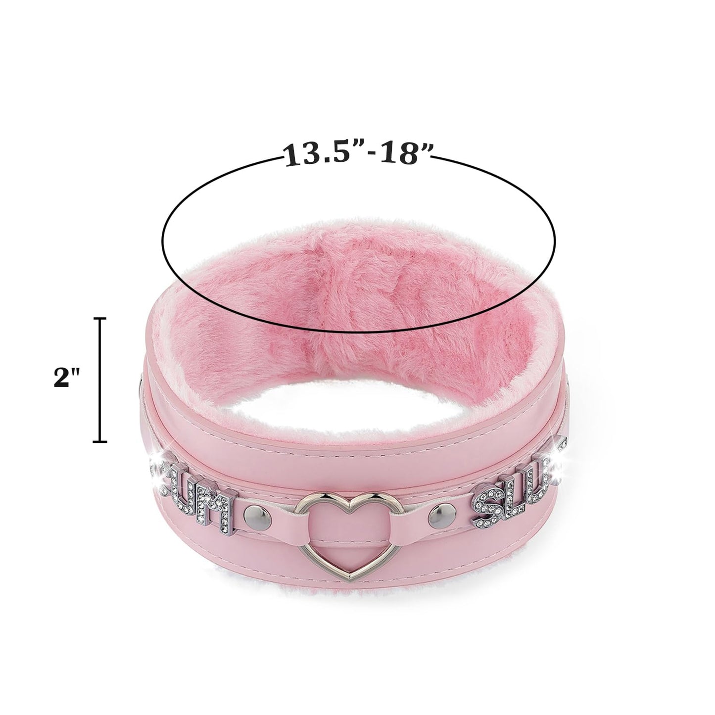 ADEMISHIA Pink Furry Heart O-ring Leather Choker Collar For Women, Handmade Punk Gothic Letter Necklace Adjustable Fashion Jewelry