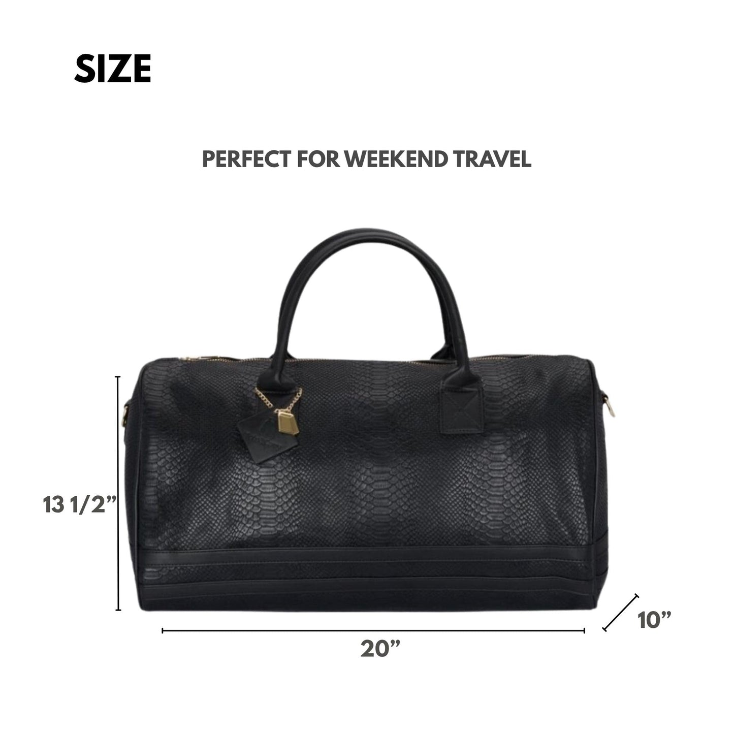 Tote&Carry Apollo 2 Duffle Bag for Travel Women & Men, TSA Approved Carry On Duffel Bag, Premium Vegan, Durable Weekender Luggage for All-Purpose Use (Black - SnakeSkin Pattern, XL)