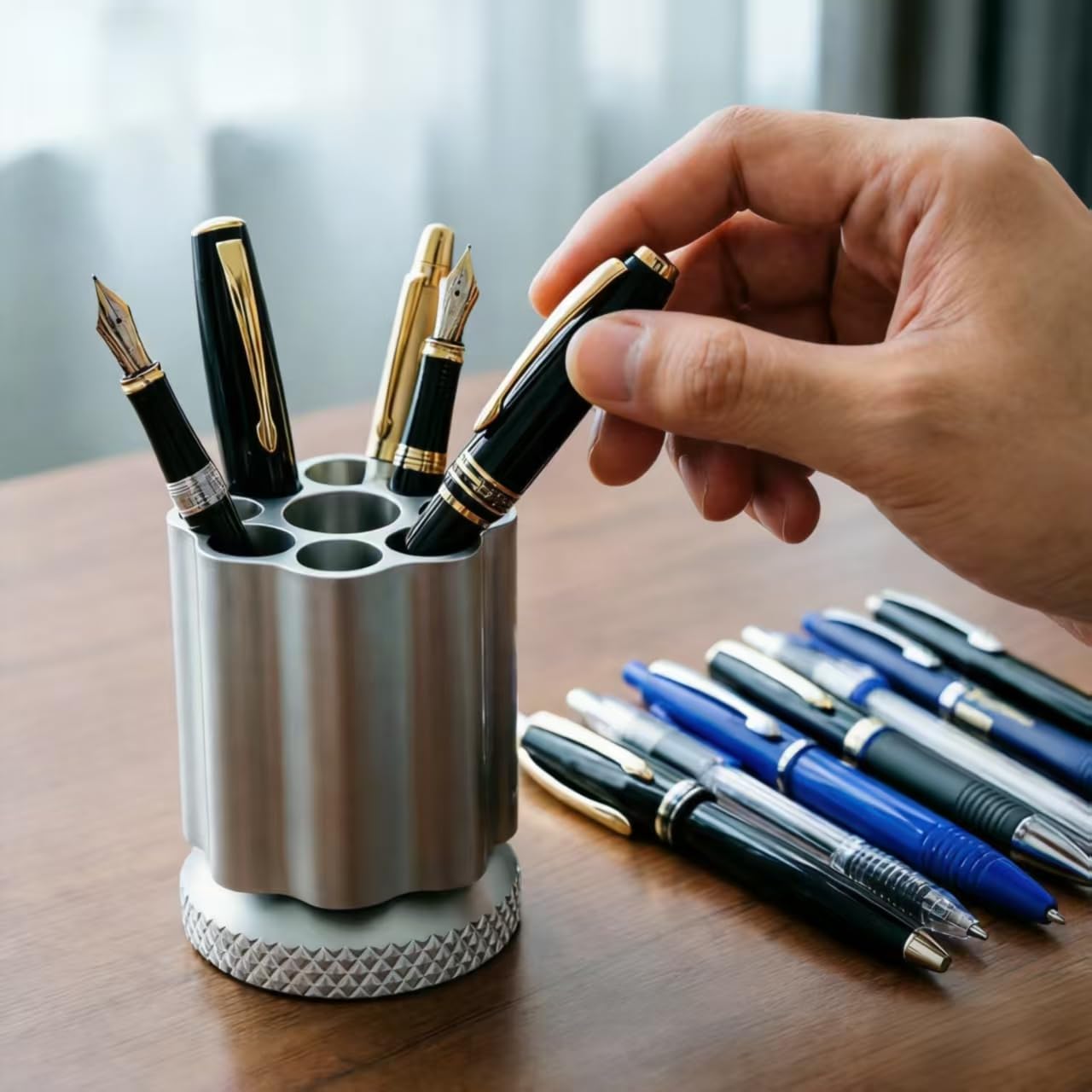 QIAN76 Rotating Revolver Pen Holder, Gun Cylinder Pen Holders, Favorite Pencil Holder and Perfect Stationery Supplies (Black)