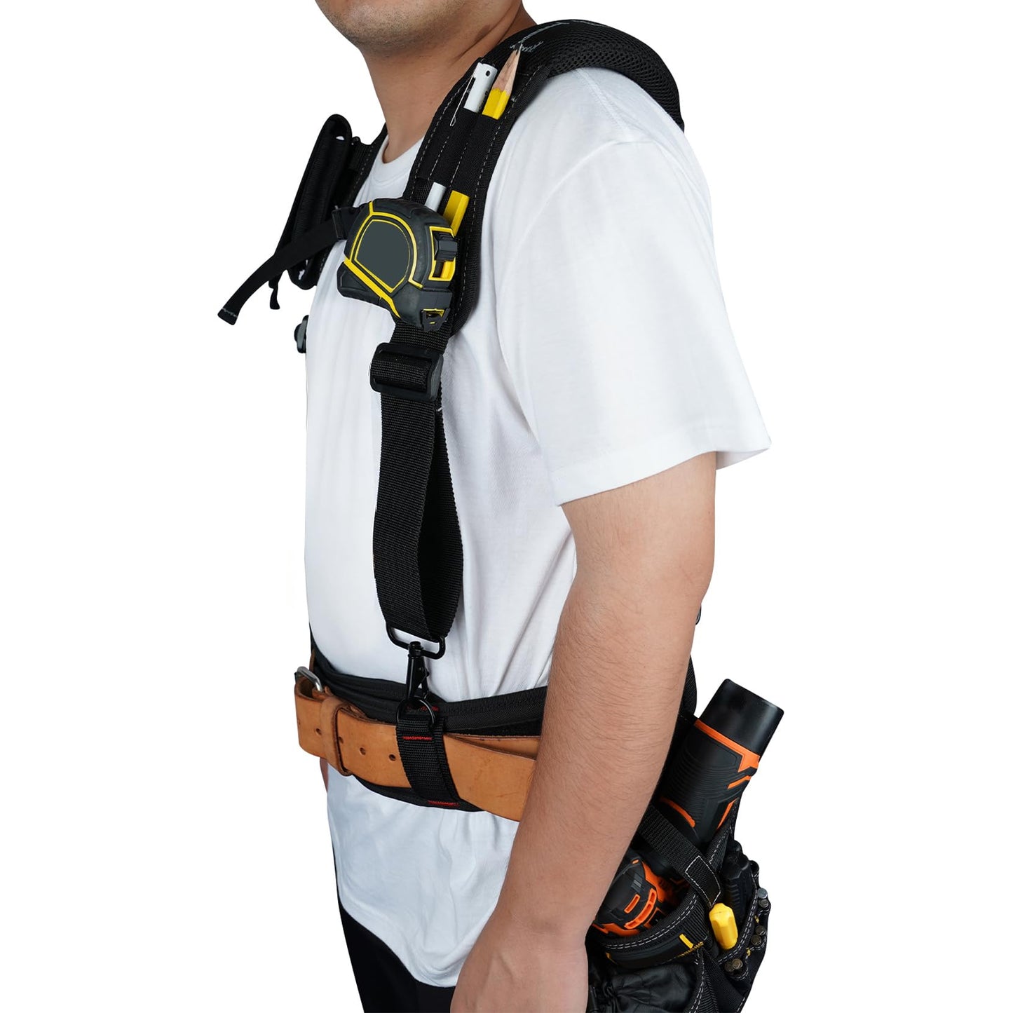 KUNN Tool Belt Suspenders Padded Construction Belt Harness with Gel Shoulder Strap Detachable Phone Holder,4 Tool Belt Loops